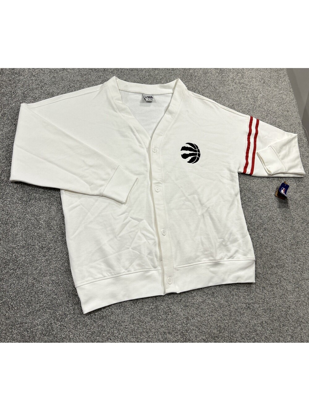 NBA Toronto Raptors White Varsity Cardigan Sweater L Oversized NWT